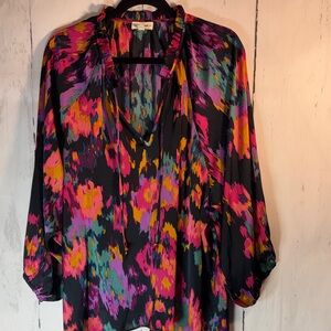 Eesome Vibrant Abstract Blouse - Black, Pink, Orange, beautiful flowy fabric
